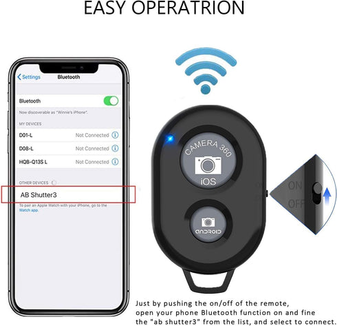 Wireless Remote Control Shutter Buttons for iPhone and Android Smartphones, 1, Black, Round with Microfiber Cleaning Cloth...