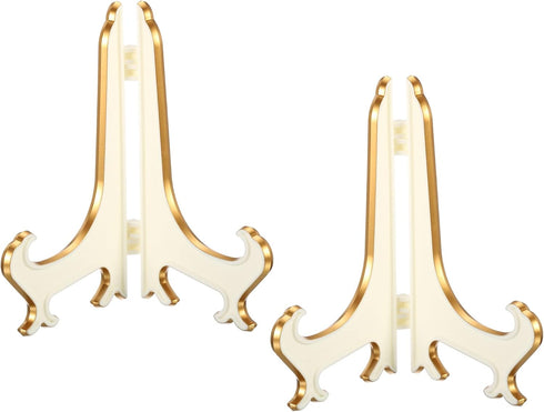 PATIKIL 5" Acrylic Decorative Plate Stand Holder, 2 Pack Table Use Foldable Picture Easel Frame Holder for Displaying Photos, Card, Canvases, Whit...