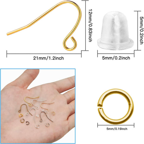 1800Pcs 6 Colors Earring Hooks Set for Jewelry Making,French Hook Earrings Findings Hypoallergenic Ear Wires Fish Hooks with Jump Rings and Earrin...