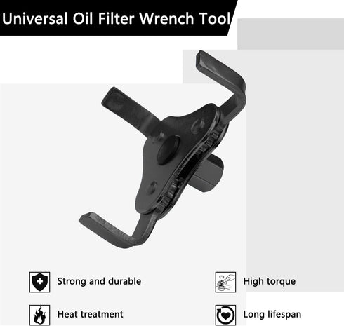 Universal Adjustable Oil Filter Wrench, Carbon Steel, Black, 1/2 & 3/8 Inch Square Drive Socket, 3-Jaw & 2-Way Design...