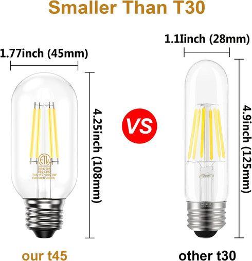 ASOKO Edison Bulb, T45 Daylight 4000K LED Tubular 4W Dimmable Tube Vintage Bulbs 40 Watt Equivalent,E26 Base(6-Pack)...