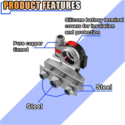 2PCS Battery Terminal Connectors with 3 Way -12V Automotive Top Post Battery Wire Cable Terminals Clamp Connectors Kit, Universal Positive and Neg...