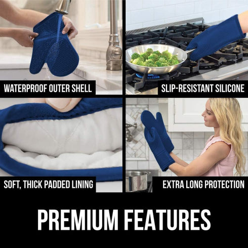 Gorilla Grip Heat and Slip Resistant Silicone Oven Mitts Set, Soft Cotton Lining, Waterproof, BPA-Free, Long Flexible Thick Gloves for Cooking, BB...