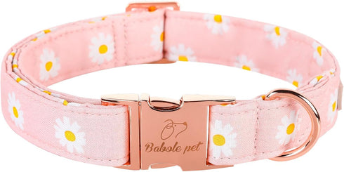 Cotton Dog Collar for Small Dogs Adjustable Cute Boy Girl Dog Collars with Metal Buckle Baby Pink Daisy Dogs Collar S...