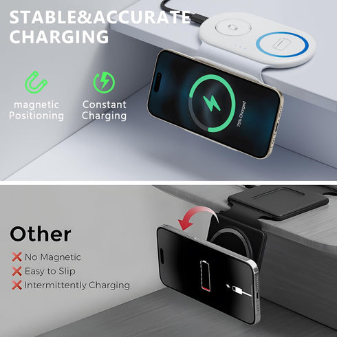 3 in 1 Wireless A pple Charging Station for iPhone 15/14/13/12 Series,Magnetic Travel Charger for Multiple Devices for Air Pods,Foldable Charging ...
