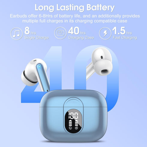 Wireless Earbuds 2024 Bluetooth 5.3 Headphones HiFi Stereo, 40H Playtime in-Ear Earbud, Bluetooth Earbuds with LED Power Display, IP7 Waterproof W...