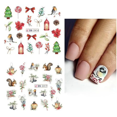 SINSEN Christmas Nail Art Stickers, Winter Nail Decals Water Transfer Xmas Nail Art Supplies Colorful Gingerbread Man Wreath Bell Merry Christmas ...