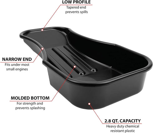 Performance Tool W4073 Heavy Duty 2.8 Quart Oil Drain Pan with Splash Guard and Tapered Spout for Lawn Equipment and Motorcycles...