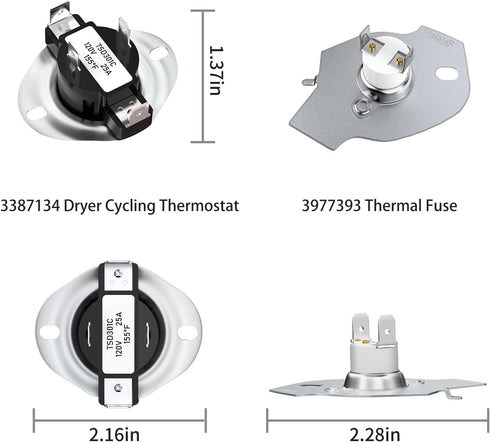 3387134 Cycling Thermostat 3392519 Dryer Thermal Fuse 3977767 High-Limit Thermostat 3977393 Cut-Off Switch - Fit for Whirlpool Ken.More May.tag Dryer Parts
