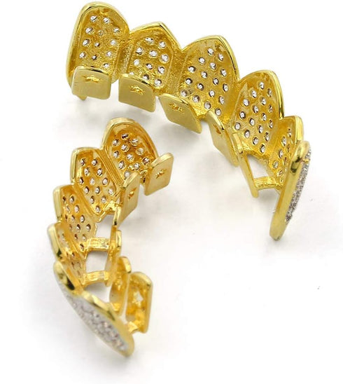 TOPGRILLZ Grillz Vampire Teeth - Silver Grills for Your Teeth Diamond Grillz for Women Men 18K Gold Plated Iced out Hip Hop Rapper Costume Cosplay...