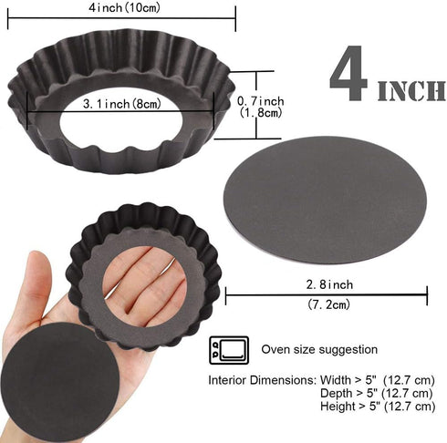 Mini Tart Pan Set of 6, Non-Stick 4 Inch Quiche Pan, Removable Bottom Tart Pan for Pies, Quiche Bakeware, Cheese Cakes, Desserts and more...
