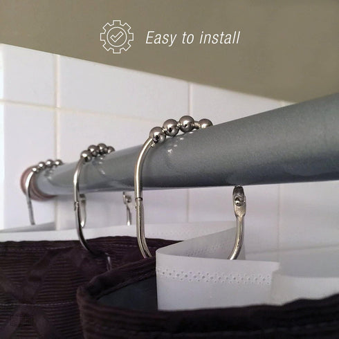2 Lb. Depot Wide Shower Curtain Rings - Set of 12 Easy Glide Rollers with Polished Nickel Finish - Stainless Steel Shower Hooks for Straight and C...