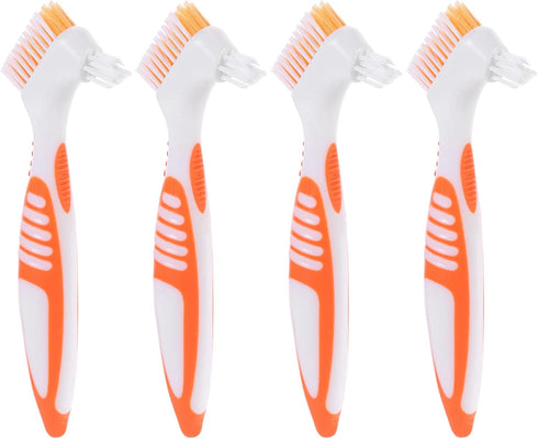 Healifty 4 Pcs Hard Denture Brush Double Sided Toothbrush Multi- Layered Bristles Fake Teeth Cleaning Brush Denture Care (Orange)...