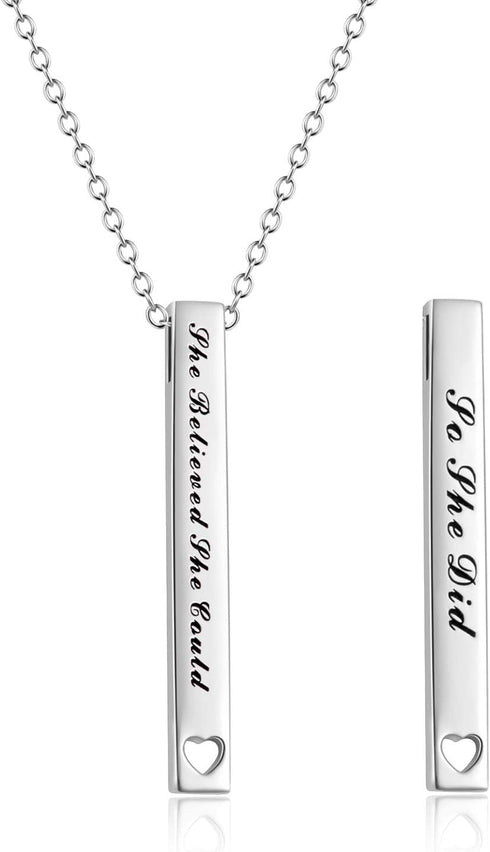 925 Sterling Silver Vertical Bar Necklace Engraved Message Inspirational Jewelry Gifts for Women...