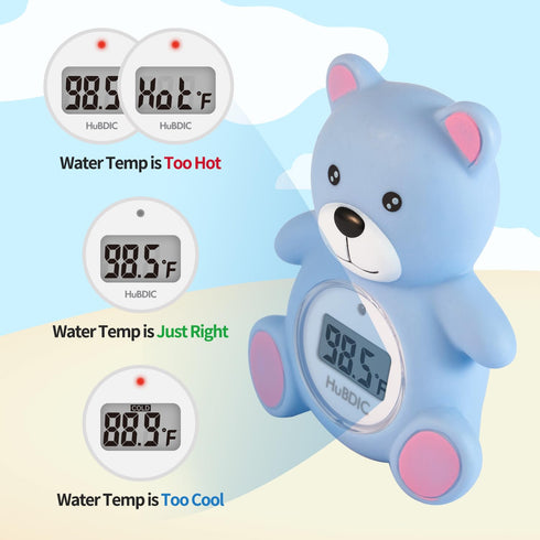 HubiBaby Baby Bath Thermometer & Digital Room Temperature, 2in1 Kids Bathroom Safety Products with Temperature Warning, Floating Teddy Bear (Blue)...