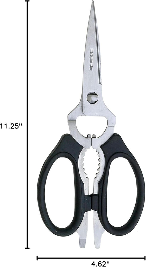 Messermeister 8-Inch Take-Apart Kitchen Scissors, Black - Includes Screwdriver, Nut Cracker, Jar Lid Opener/Gripper, Bottle Opener & Bone + Twig C...