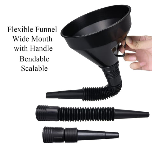 Flex Funnel - Wide Mouth Flexible Funnel with Handle, Multi-Functional Large Plastic Automotive Funnels for Cars and Motorcycles, Engine Oil, Liqu...