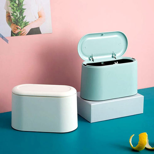 Mini Trash Can with Lid - Removable Small Garbage Can, Tiny Plastic Trash Bin, Pop Up Countertop Wastebasket, Counter Garbage Lint Bin for Bathroo...
