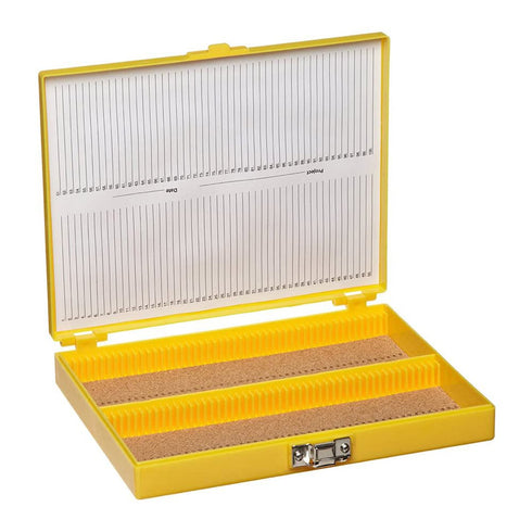Heathrow Scientific HS15994D Premium Microscope Slide Box, 100-Place, Cork, ABS, Yellow...