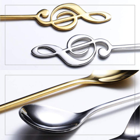 Music Note Spoons 6-Pack Creative Cute Teaspoons 18/10 Stainless Steel Staff Musical Notation Shaped Coffee Spoons by IRONX (silver-music note)...