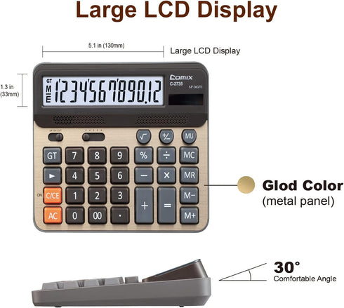 Comix Desktop Calculator, Large Computer Keys, 12 Digits Display, Champaign Gold Color Panel, C-2735...