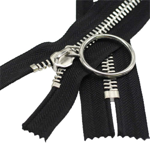 Meillia #10 40CM Large Shiny Nickel Metal Zippers Closed-end Black Heavy Duty Metal Zipper with Big Ring Pulls for Sewing, Bags, Handbags, Crafts,...