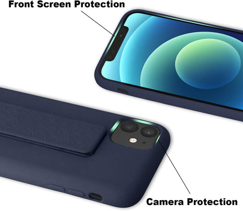LAUDTEC Silicone Kickstand Case Compatible with iPhone 11, Vertical and Horizontal Stand Hand Strap Metal Kickstand Cover, Flexible Soft Liquid Si...