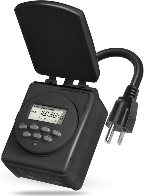 BN-LINK 7 Day Outdoor Heavy Duty Digital 24 Hour Programmable Timer, Dual Outlet, Weatherproof, Heavy Duty, Accurate for Lamps Ponds Christmas Lig...