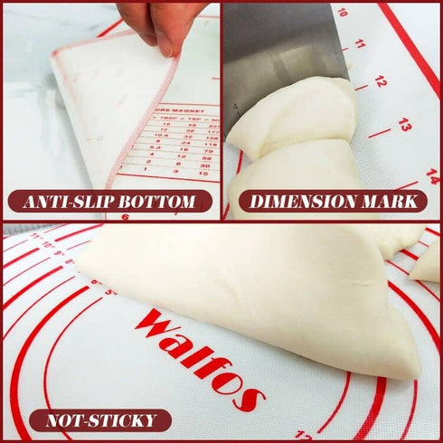 WALFOS French Rolling Pin and Silicone Baking Mat Set, Non-Stick Beech Wood Rolling Pin 17 Inch and Pastry Mat for Best Pie Crust, Cookie, Pasta a...