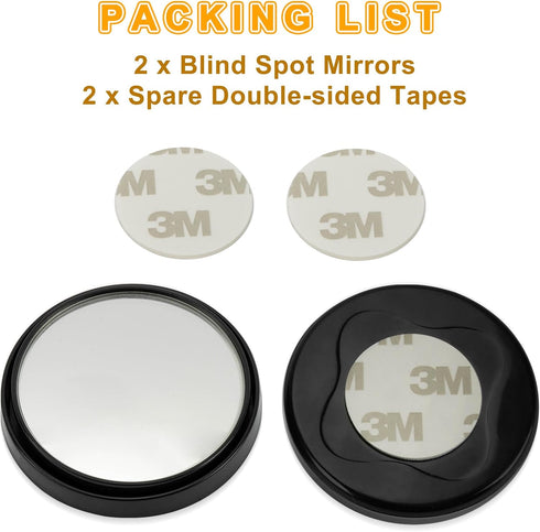 2 Pieces Blind Spot Mirror - PSLER 2" Round HD Glass Convex Rear View Mirror with Frame, 360° Wide Angle Side View Mirror Accessories with Self Ad...