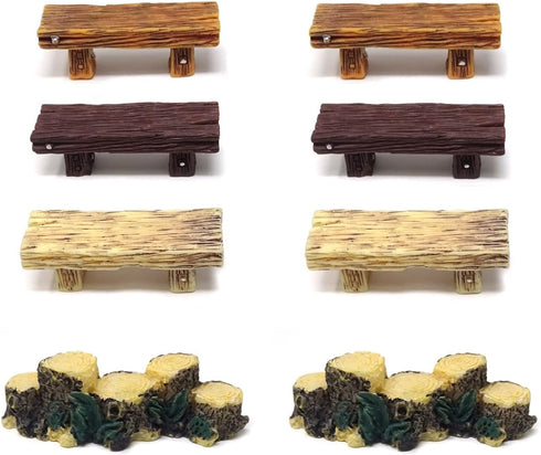 Honbay 8PCS Mini Resin Wooden Style Benches Artificial Root Stump Miniature Fairy Garden Ornaments for Moss Terrariums Landscape Dollhouse Accesso...