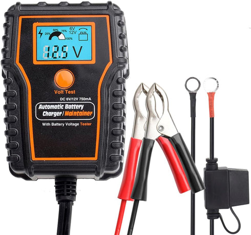 12 Volt Battery Maintainer Battery Trickle Charger Float Charger LCD Display 6V 12V 750mA Battery Maintainer Float Charger for Car/Motorcycle/ATV....