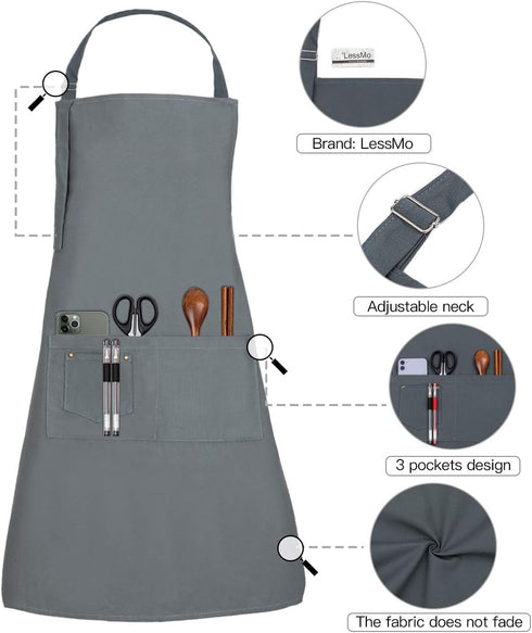 LessMo Bib Apron, Canvas Cotton Cooking Aprons 100% Cotton...