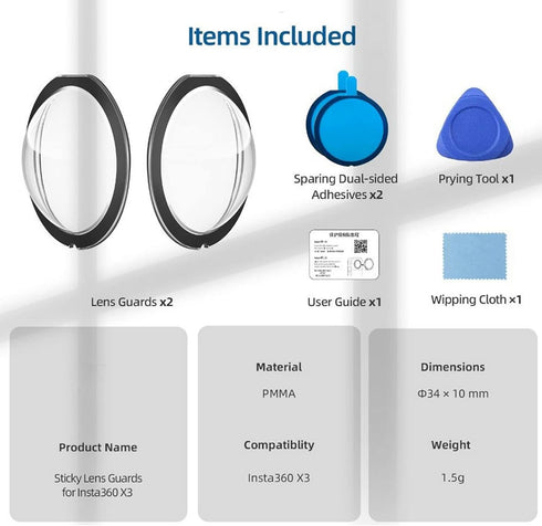 Sticky Lens Guards Compatible with Insta360 X3 / One X3, Panoramic Lens Protector Protective cover Lens Guards...