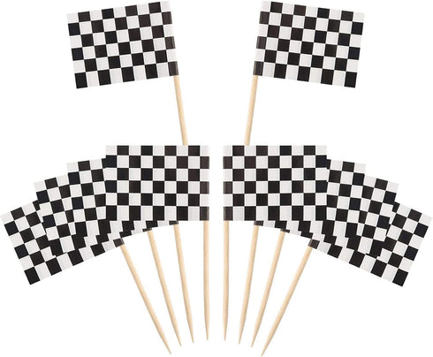 Pangda 100 Pack Checkered Racing Flag Toothpicks Cupcake Picks Toothpick Flag Dinner Race Car Cake Toppers Decorations Party Supplies...