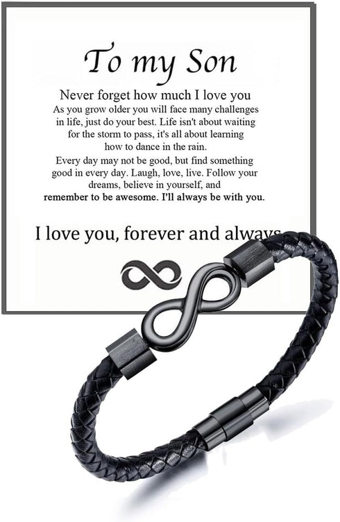 LIU JUN To My Man Bracelet For Men, Infinity Leather Braided Husband Birthday Inspirational Gifts From Wife I Love You Forever And Always Handmade...