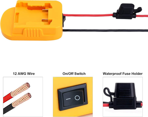 ELEFLY 2 Pack Power Wheels Adapter Compatible with Dewalt 20V Battery DCB206 DCB204 with Fuse & Wire terminals, Power Connector for Rc Car Toys, R...