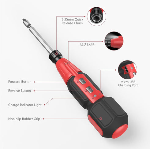 Cordless Electric Screwdriver, Rechargeable Mini Electric Screwdriver Set (Black & Red)...