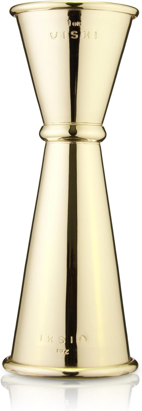 Viski Japanese Style Double Jigger for Cocktails, Bar Kit Essential, 1oz and 2oz with Interior Measurements, Gold...