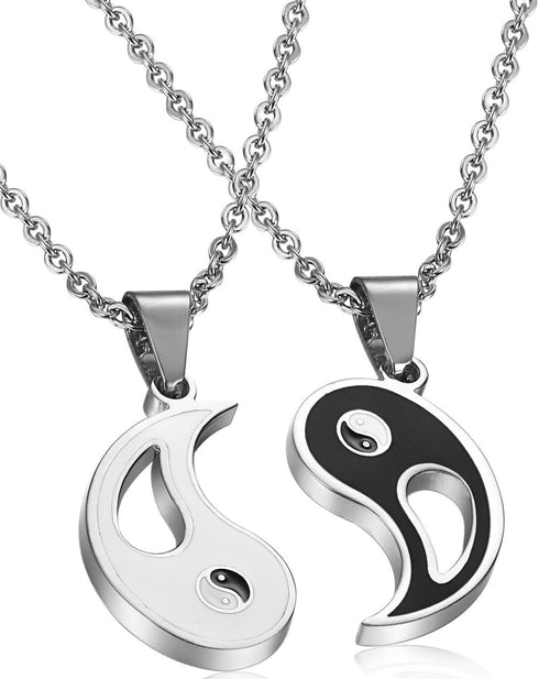 FIBO STEEL 2pcs Stainless Steel Yin Yang Pendant Necklace for Men Women Puzzle Couples Necklace,22 inches...
