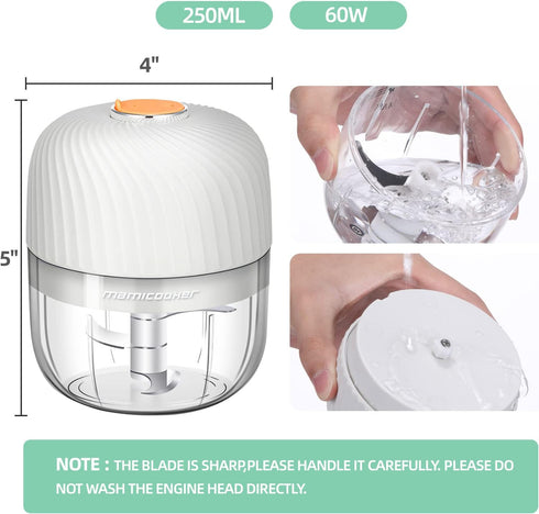 Electric Garlic Chopper, Mini Portable Veggie Chopper, 250ML Garlic Grinder Masher Onion Chopper, Blender to Vegetable, Wireless Food Processor fo...