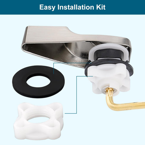 Hygie Rinse Universal Toilet Handle Replacement, Brushed Nickel Front Mount Toilet Trip Lever Repair Kit with Flapper Chain, Compatible with Ameri...