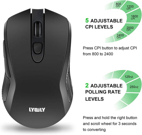 2.4G Wireless Mice Super Energy Saving Portable Optical PC Laptop Computer Mouse, 5 Adjustable DPI Mice, 6 Buttons for Windows macOS Linux...