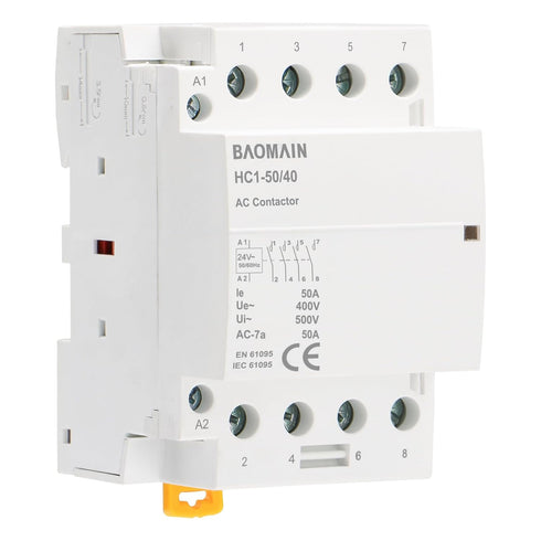Baomain Household AC Contactor 4 Pole HC1-50 24V 50A 4NO Normally Open Universal Circuit Control 35mm DIN Rail Mount(HC1-50/40)...