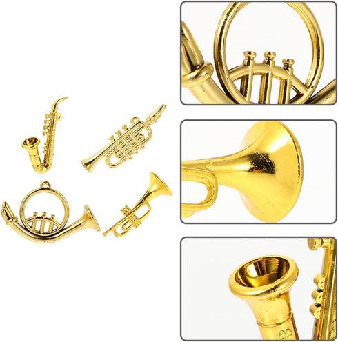 Balacoo 4Pcs Mini Plastic Musical Instrument Dollhouse Trumpet Saxophone Miniature Dollhouse Model Gold Christmas Tree Hanging Decor...