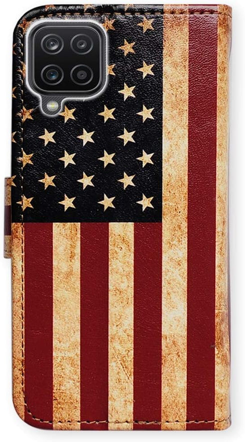 Case for Galaxy A12, Retro American Flag Leather Flip Phone Case Wallet Cover with Card Slot Holder Kickstand for Samsung Galaxy A12 2021...