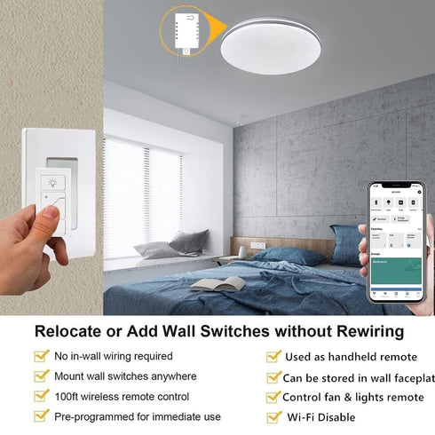 Smart Wireless Light Switch, Dimmer Switch & Receiver Kit No Wiring Wireless Remote Control Switch,Remote & Voice Control,Bluetooth Work with Amaz...