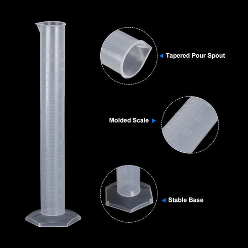 PATIKIL 100ml PP Plastic Graduated Cylinder, Hex Base White Graduations Measuring Cylinder for Lab Home Use, Clear White...