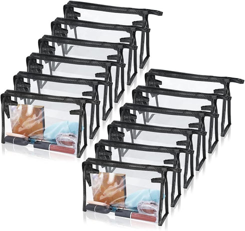 SITAKE 12 Pcs Portable Transparent Cosmetic Bags, Clear Waterproof Makeup Bags with Handle, PVC Travel Toiletry Bags Pouches, Clear Pencil Cases, ...