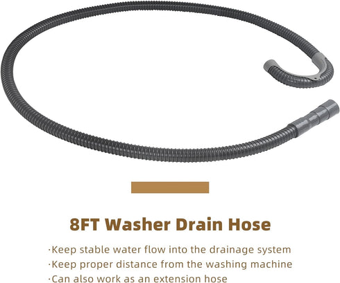 HOSOM 8FT Universal Washing Machine Drain Hose with Clamp, Compatible with Samsung, LG, Whirlpool, Maytag, Kenmore, GE, Giantex, Panda and More